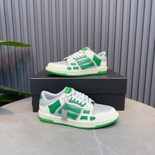 AMR Skel Leather Trainers – White with Green Accents