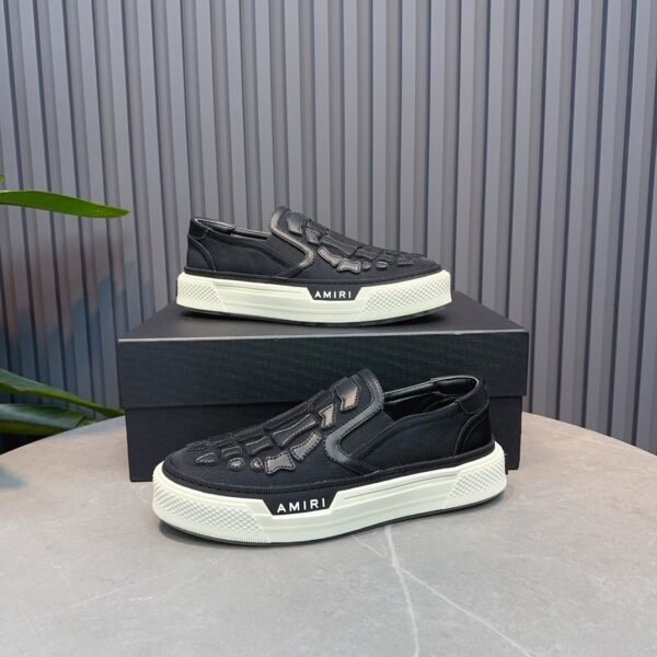 AMR Skel Top Slip-On Mesh Textile & Leather Trainers - Black