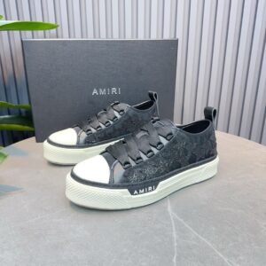 AMR Stars Court Low Mesh & Leather with Glitter Trainers – Black