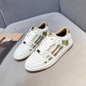 AMR Skel Leather Trainers – White with Holographic Brown Accents