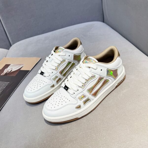 5 AMR Skel Leather Trainers – White with Holographic Brown Accents
