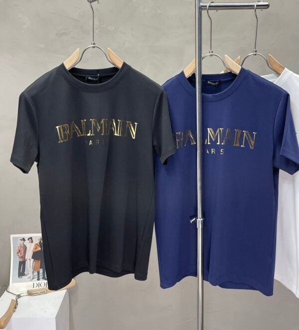 BLMN Paris Gold Foil Logo Crewneck Cotton T-Shirt