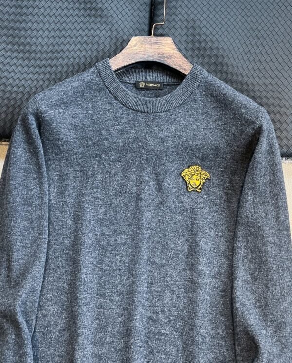 5 VRSC Embroidered Medusa Logo Wool-Blend Knit Jumper - Charcoal Grey