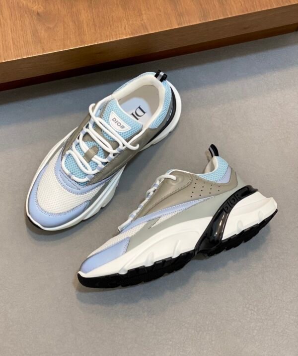 DXR Technical Mesh & Leather Trainers – Grey & Blue