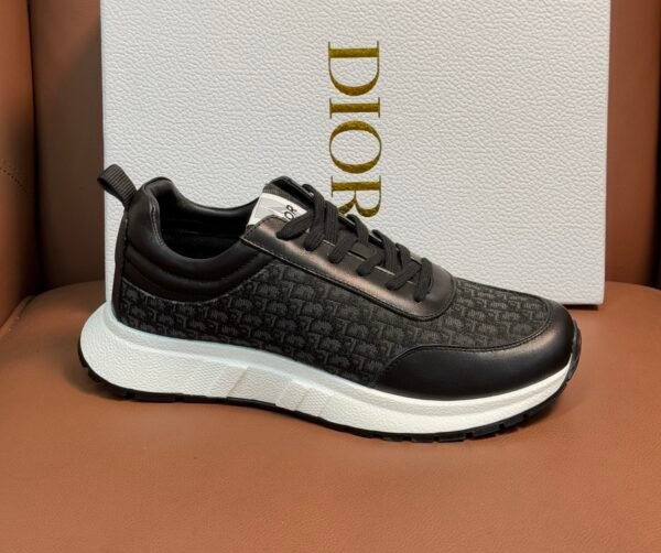 DXR CD Grey & Black Oblique Jacquard Leather Accents Runner Trainers