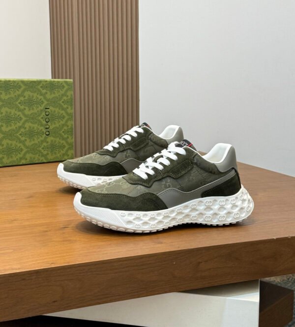 GCCI Trainers with Contrast Panels and Textured Sole - Olive Green