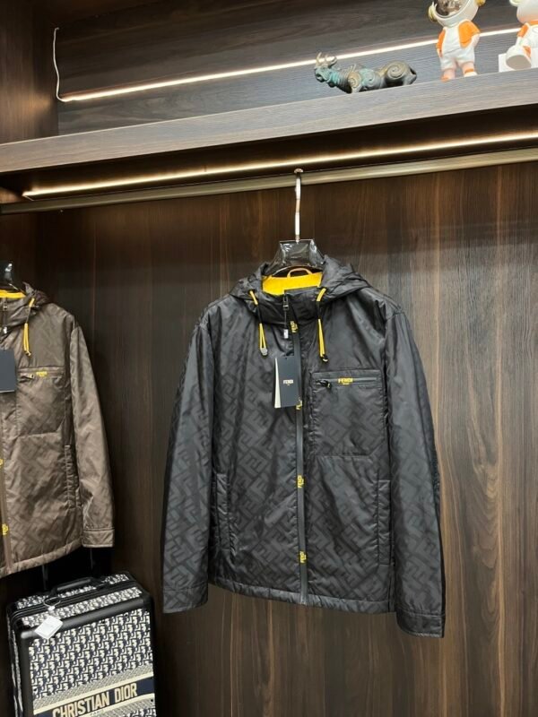 FND All-Over Monogram Hooded Zip-Up Jacket - Black