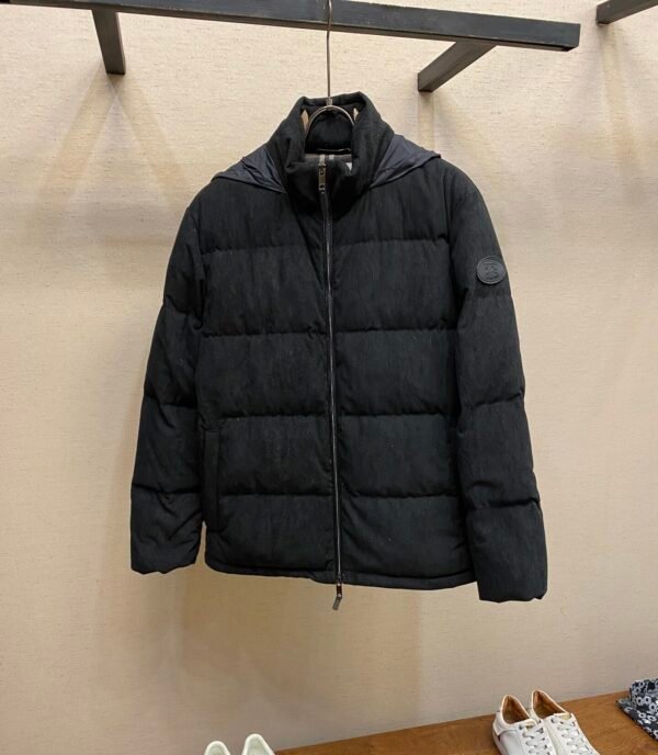 BRBY Hooded Puffer Jacket with Check Lining - Black