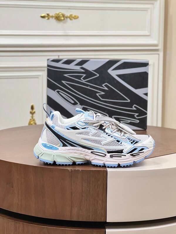 OFFW Mesh Trainers with Graphic Panel Details - White/Ice Blue