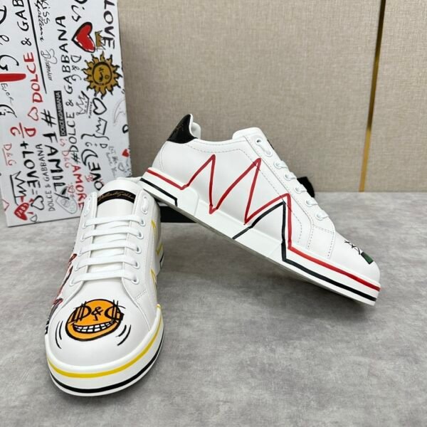 DG White Low-Top Trainers with Multicolour Graphic Prints