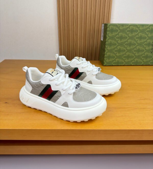 GCCI Chunky Trainers with Side Stripe and Embossed Pattern - Grey/White