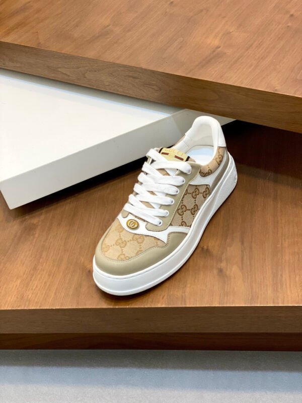 5a7e67c4 GCCI Low-Top Monogram Trainers with Contrast Panels - Beige