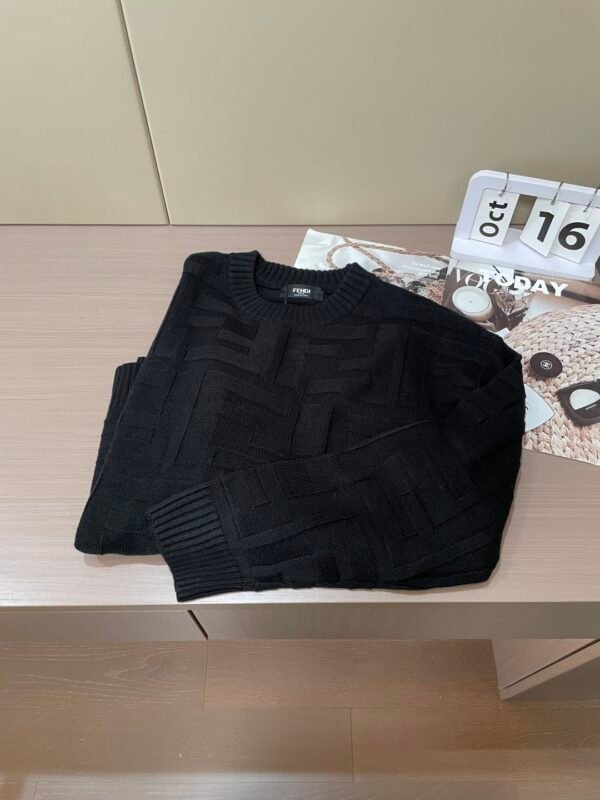 FND Textured Jacquard Crew Neck Knit Jumper - Black