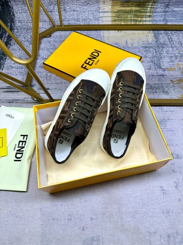 5cc08576 FND Low-Top Trainers with All-Over Logo Pattern - Dark Brown