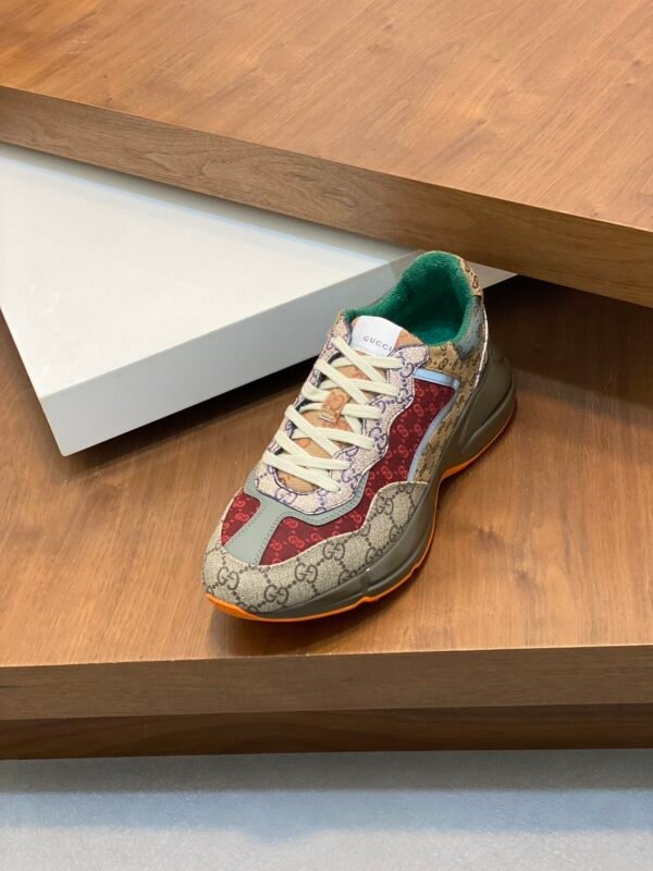 GCCI Trainers with All-Over Monogram Pattern - Red/Beige