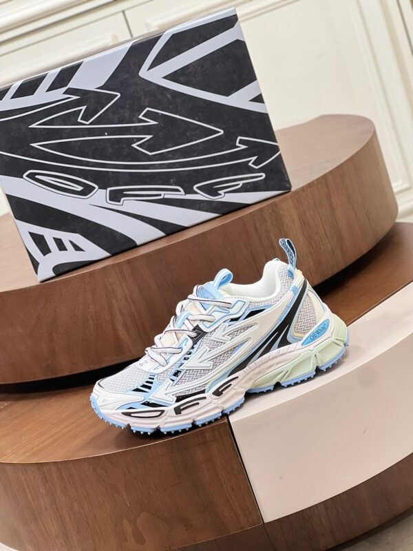 OFFW Mesh Trainers with Graphic Panel Details - White/Ice Blue