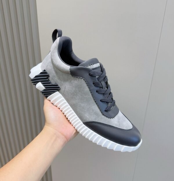 6 HRMS Leather & Suede Trainers – Grey with Black Accents