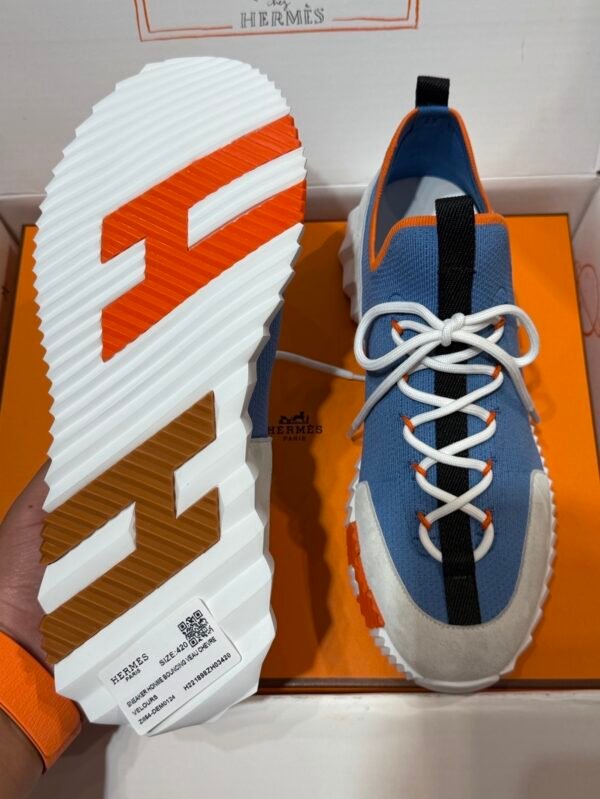 HRMS Knit & Suede Low-Top Trainers – Blue with Black Stripe