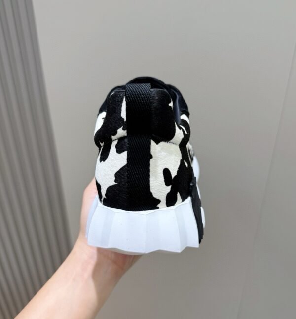 HRMS Cow-Print Canvas & Leather Low-Top Trainers – Black & White