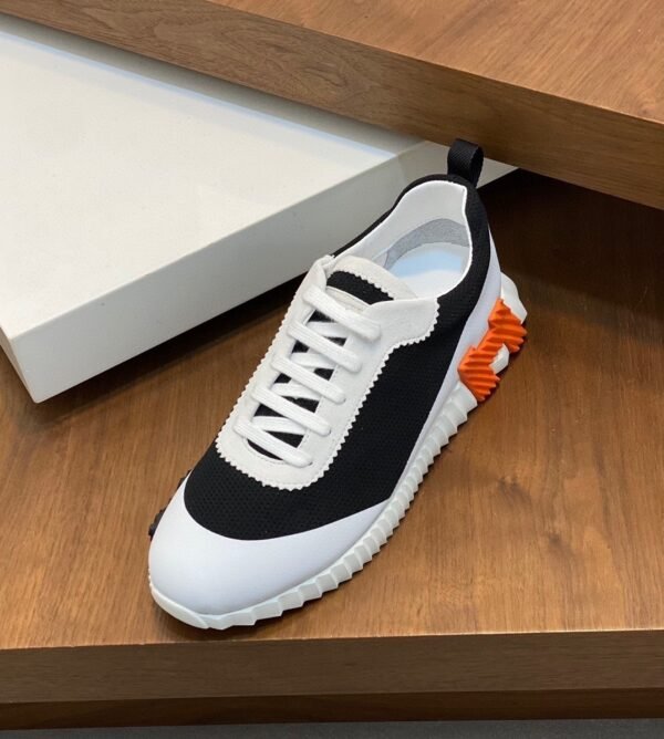 HRMS Mesh Low-Top Trainers – Black & White with Orange Detail