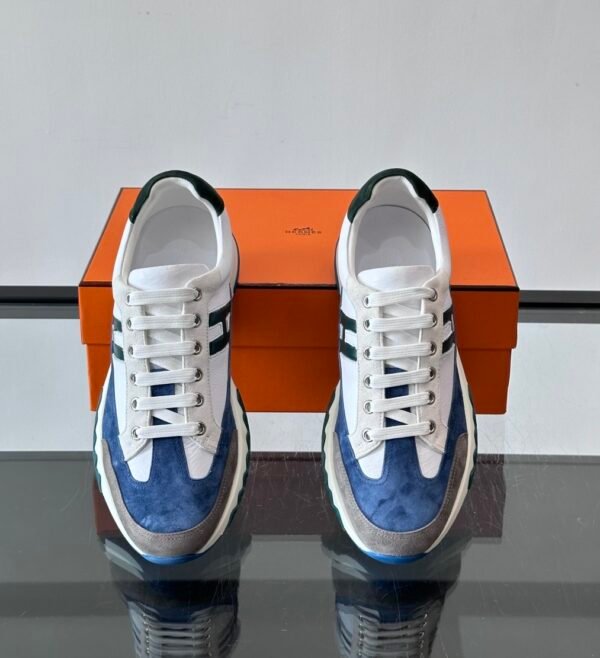 HRMS Low-Top Suede & Leather Trail Trainers – Blue & White Contrast