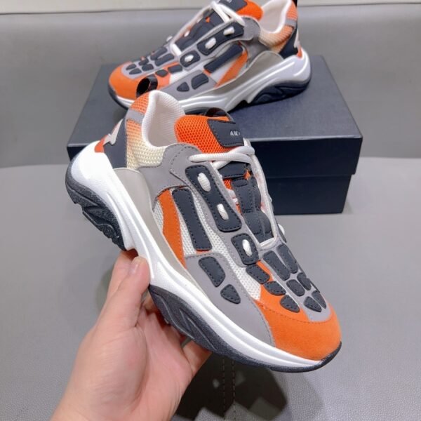 AMR Mesh & Suede Bone Runner Trainers – Grey Black & Orange