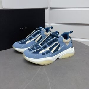 AMR Mesh & Suede Bone Runner Trainers – White & Baby Blue