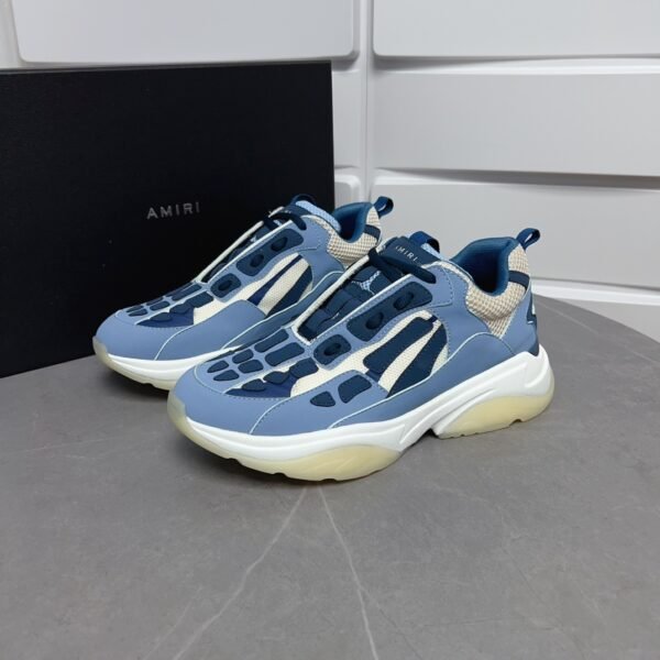 AMR Mesh & Suede Bone Runner Trainers – White & Baby Blue