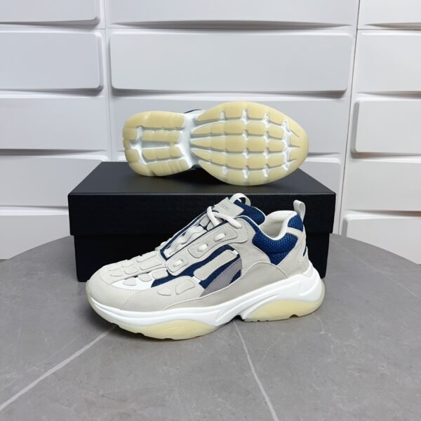 AMR Mesh & Suede Bone Runner Trainers – Beige Off-White & Blue