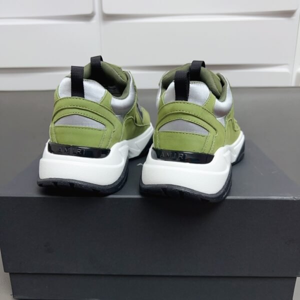 AMR Textile & Suede Bone Runner Trainers – Olive Green & Grey