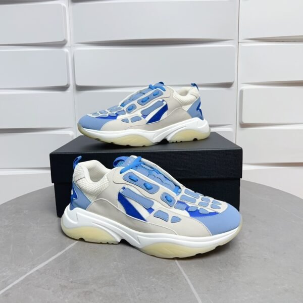 AMR Mesh & Suede Bone Runner Trainers – Neon Blue & White