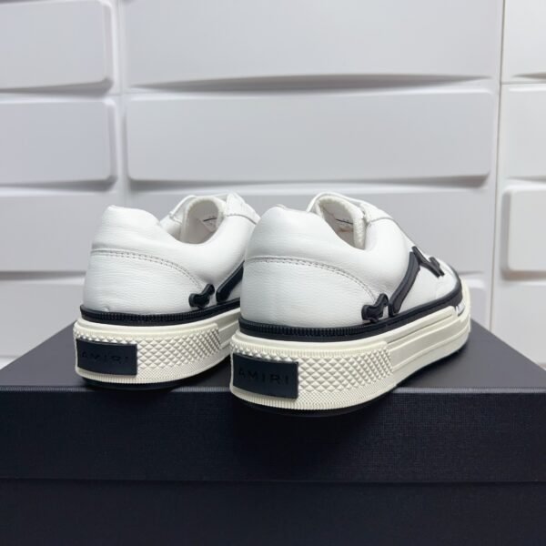 AMR Low-Top Leather Skel Trainers – White & Black Accents