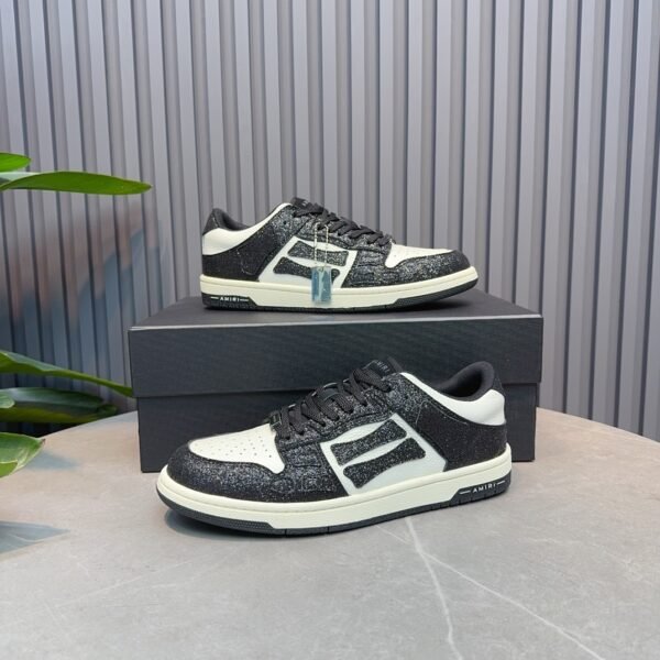 AMR Skel Leather Trainers – White & Black with Glitter Panels