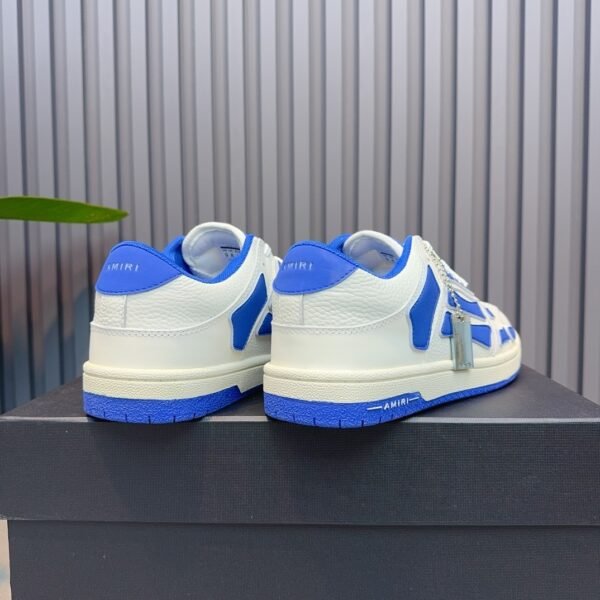 AMR Skel Leather Trainers – White with Blue Accents