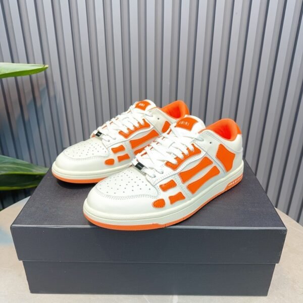 AMR Skel Leather Trainers – White with Orange Accents