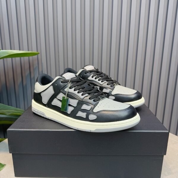 AMR Skel Leather Trainers – Black with Grey Accents