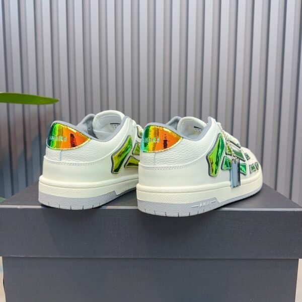 AMR Skel Leather Trainers – White with Holographic Green Accents
