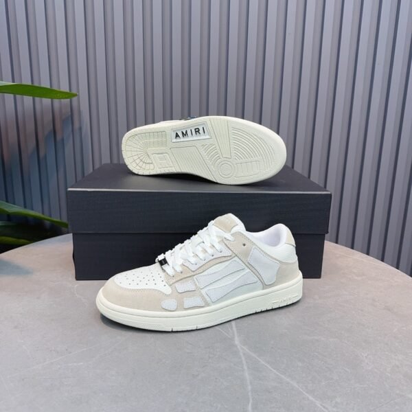 AMR Skel Leather & Suede Trainers – Beige with White Accents