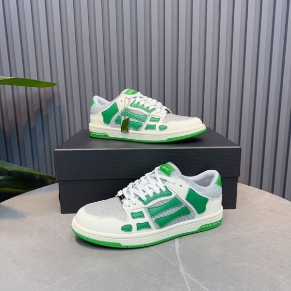 AMR Skel Leather Trainers – White with Green Accents
