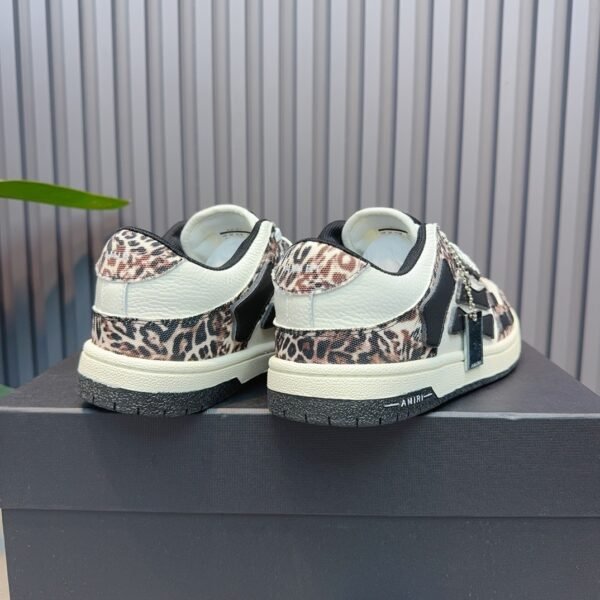 AMR Skel Leather Trainers – White with Leopard Print Textile Panels