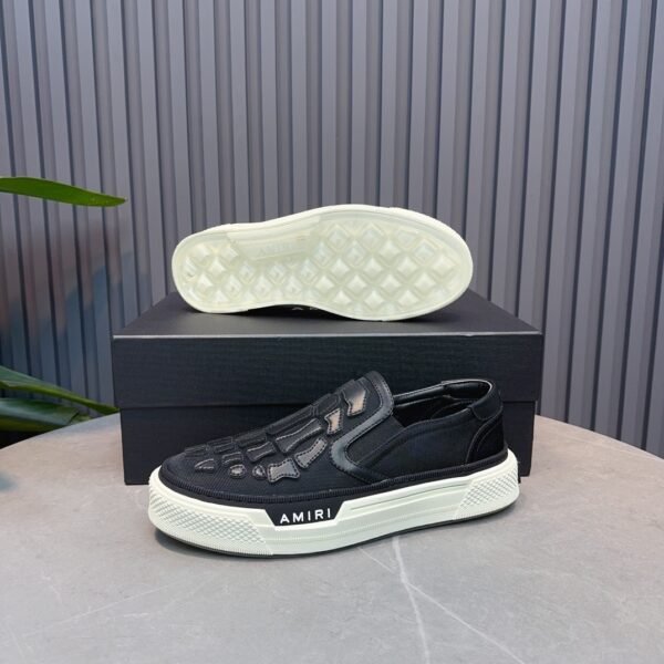 AMR Skel Top Slip-On Mesh Textile & Leather Trainers - Black