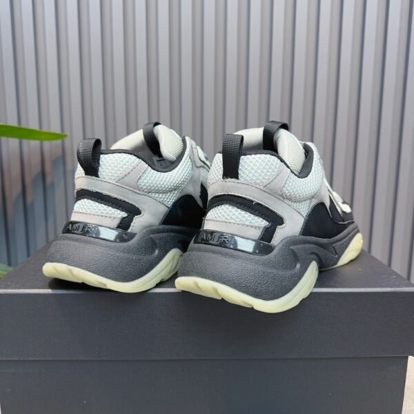 AMR Mesh Suede & Leather Bone Runner Trainers – Grey Black & White