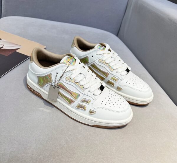 6 AMR Skel Leather Trainers – White with Holographic Brown Accents