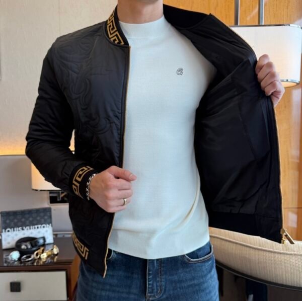 6 VRSC Medusa Head Embroidered Logo Greek Key Bomber Jacket - Black