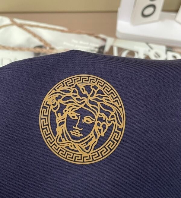 VRSC Gold-Tone Medusa Embossed Logo Slim-Fit Knit Jumper – Navy Blue