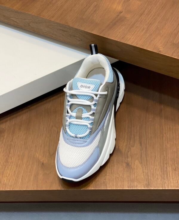 DXR Technical Mesh & Leather Trainers – Grey & Blue