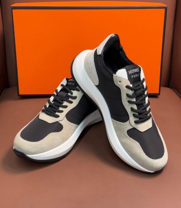 HRMS Suede Low-Top Black Accents Trainers – Beige & White