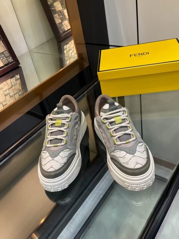 FND Chunky Trainers with Lime Accents - Grey & Off-White