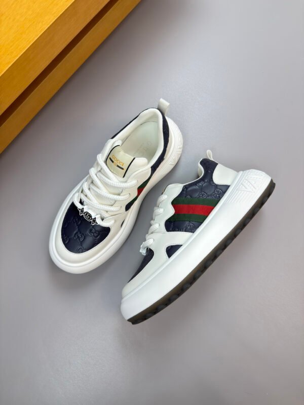 GCCI Chunky Trainers with Side Stripe and Embossed Pattern - Navy Blue/White