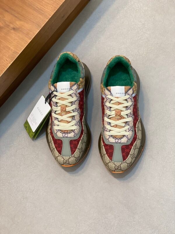 GCCI Trainers with All-Over Monogram Pattern - Red/Beige